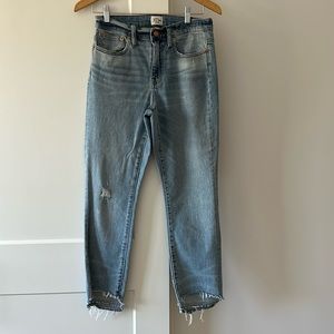 J Crew Slim Boyfriend Medium Wash Denim Jeans Raw Hem
